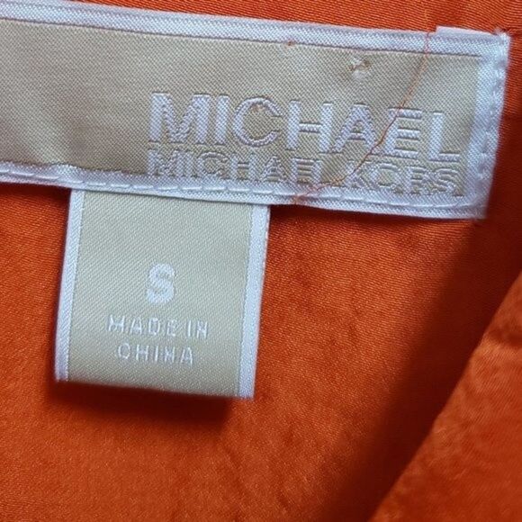Michael Kors Top Women Sz S Orange Button Roll Tab Sleeve Textured Casual Blouse - Picture 9 of 9
